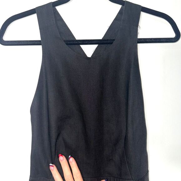 Vintage 90'S Y2K Ann Taylor 100% Linen Midi Dress- Black 10 - Picture 3 of 6